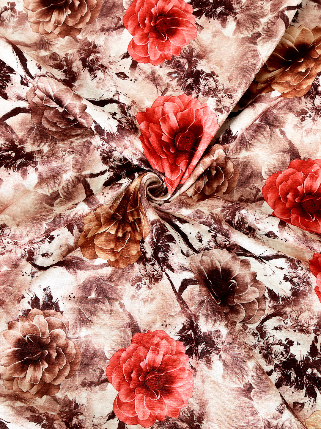 Arrabi Brown Set of 6 Floral Handwoven Chenille Diwan Set (225 x150 cm)