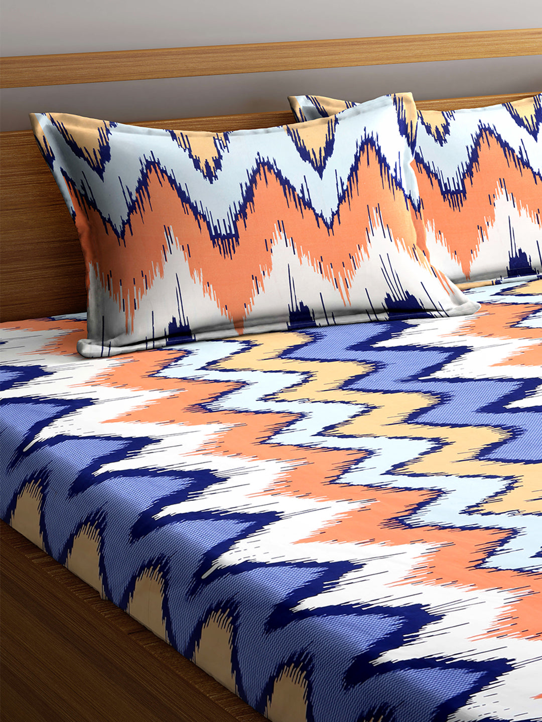 Arrabi Multi Graphic TC Cotton Blend King Size Fitted Bedsheet with 2 Pillow Covers (250 X 215 Cm )