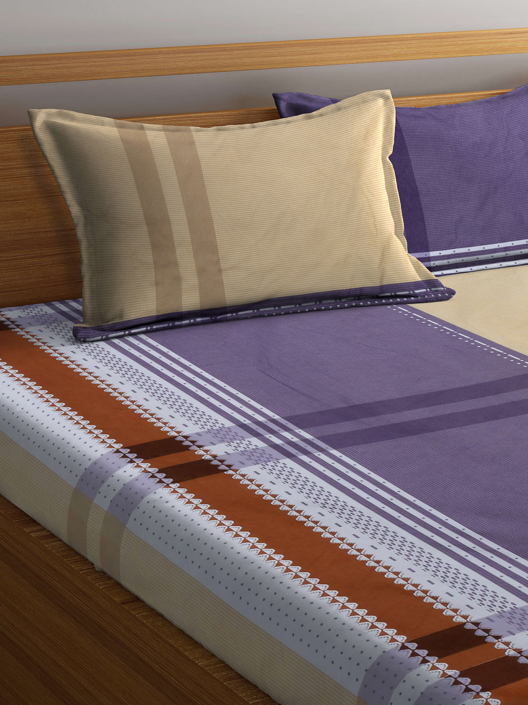 Arrabi Multi Geometric TC Cotton Blend King Size Bedsheet with 2 Pillow Covers (250 X 215 cm)