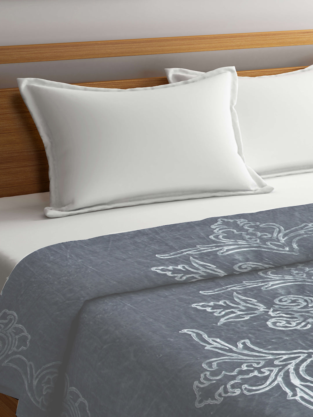 Arrabi Grey Floral Wool Blend 950 GSM Full Size Double Bed Blanket (220 X 200 cm)