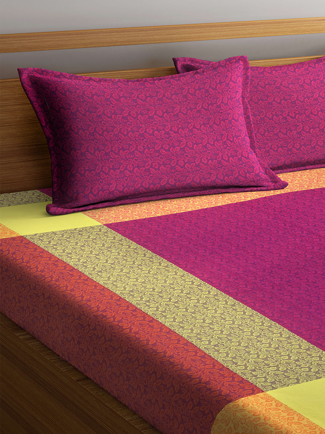 Arrabi Multi Floral Handwoven Cotton Double Size Bedsheet with 2 Pillow Covers (260 x 230 cm)