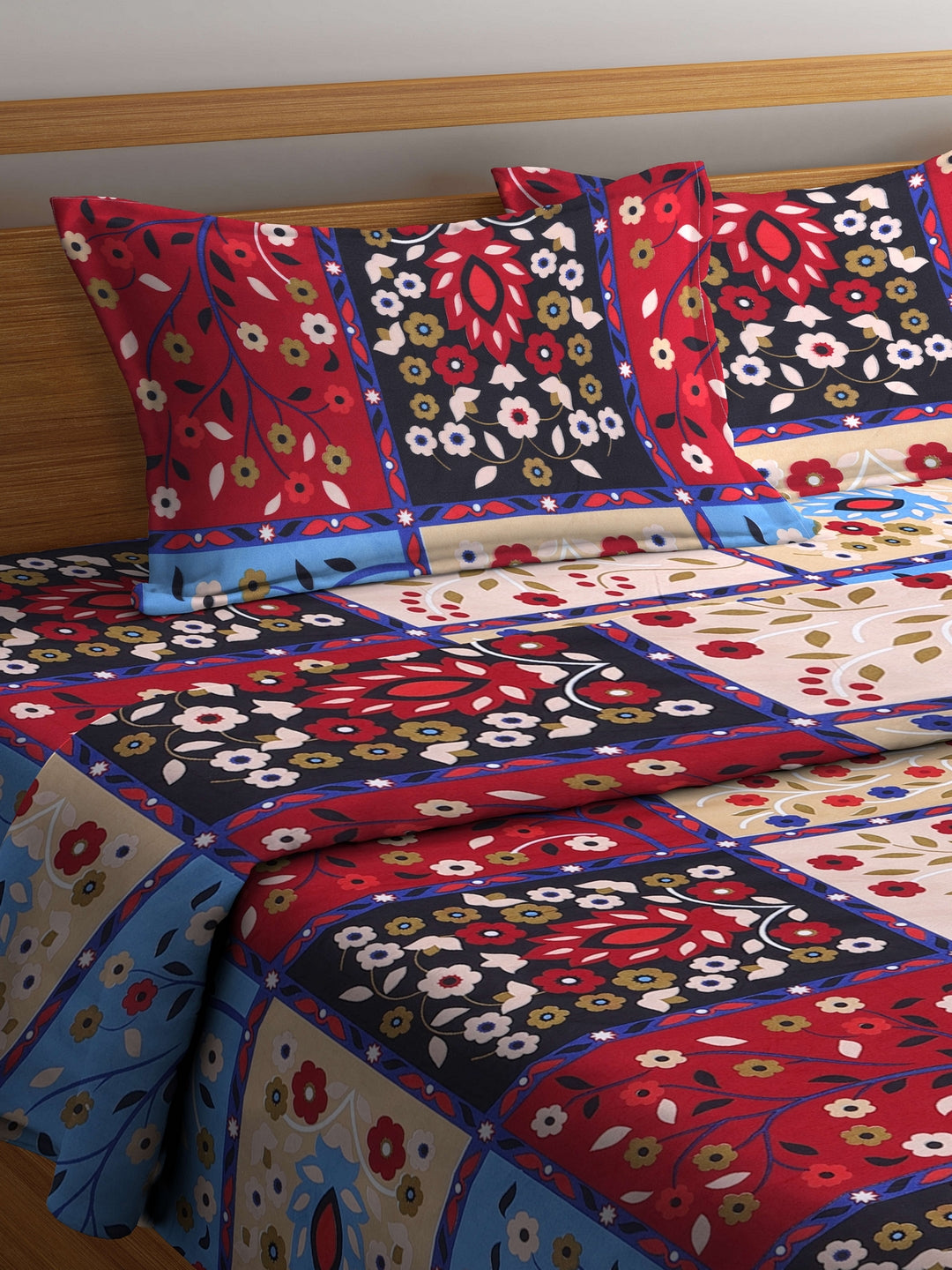 Arrabi Multi Floral TC Cotton Blend Double Size Comforter Bedding Set with 2 Pillow Cover