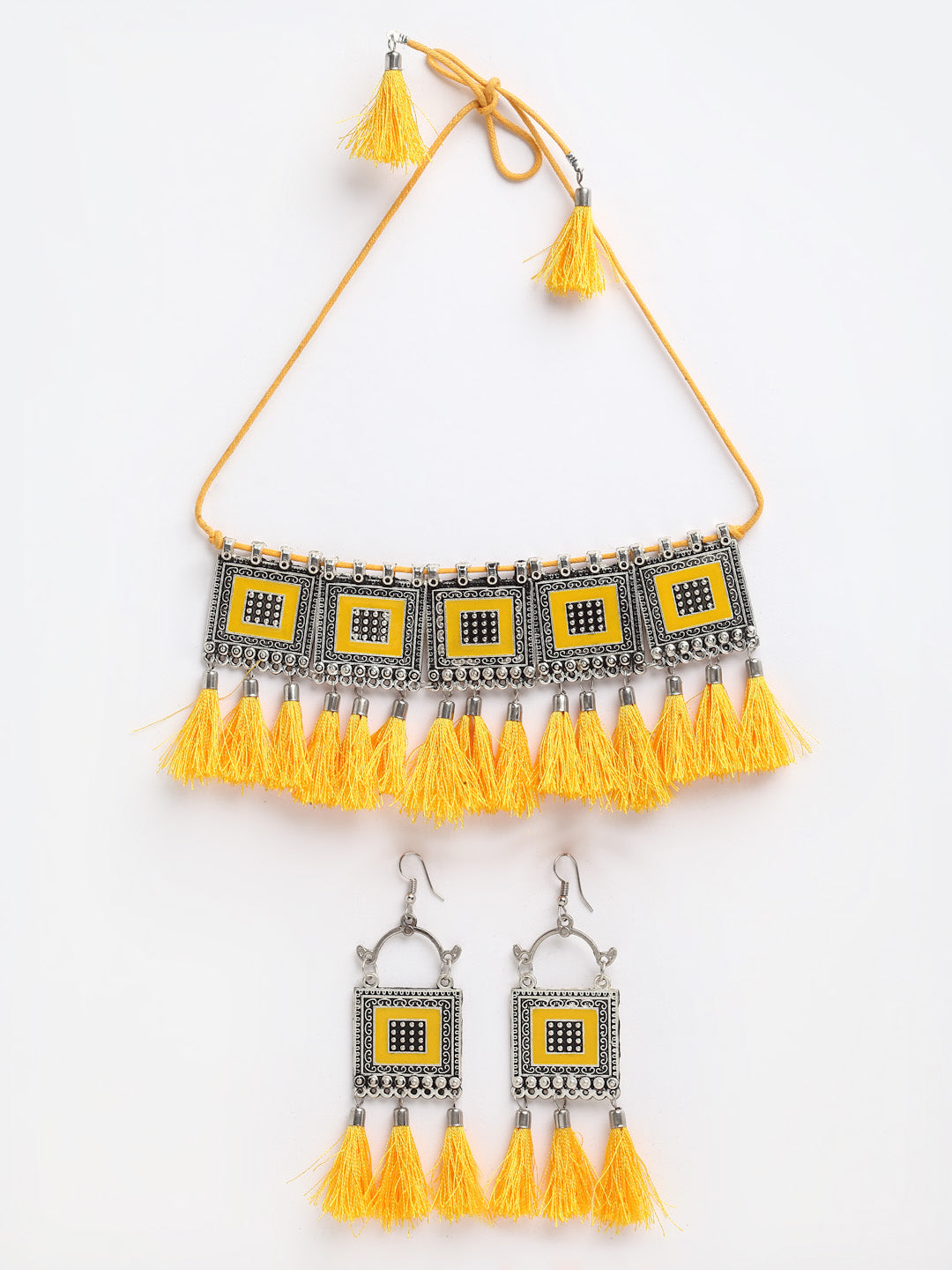 Arrabi Yellow Tasselled Jewellery Set with 2 Earrings (40 cm)