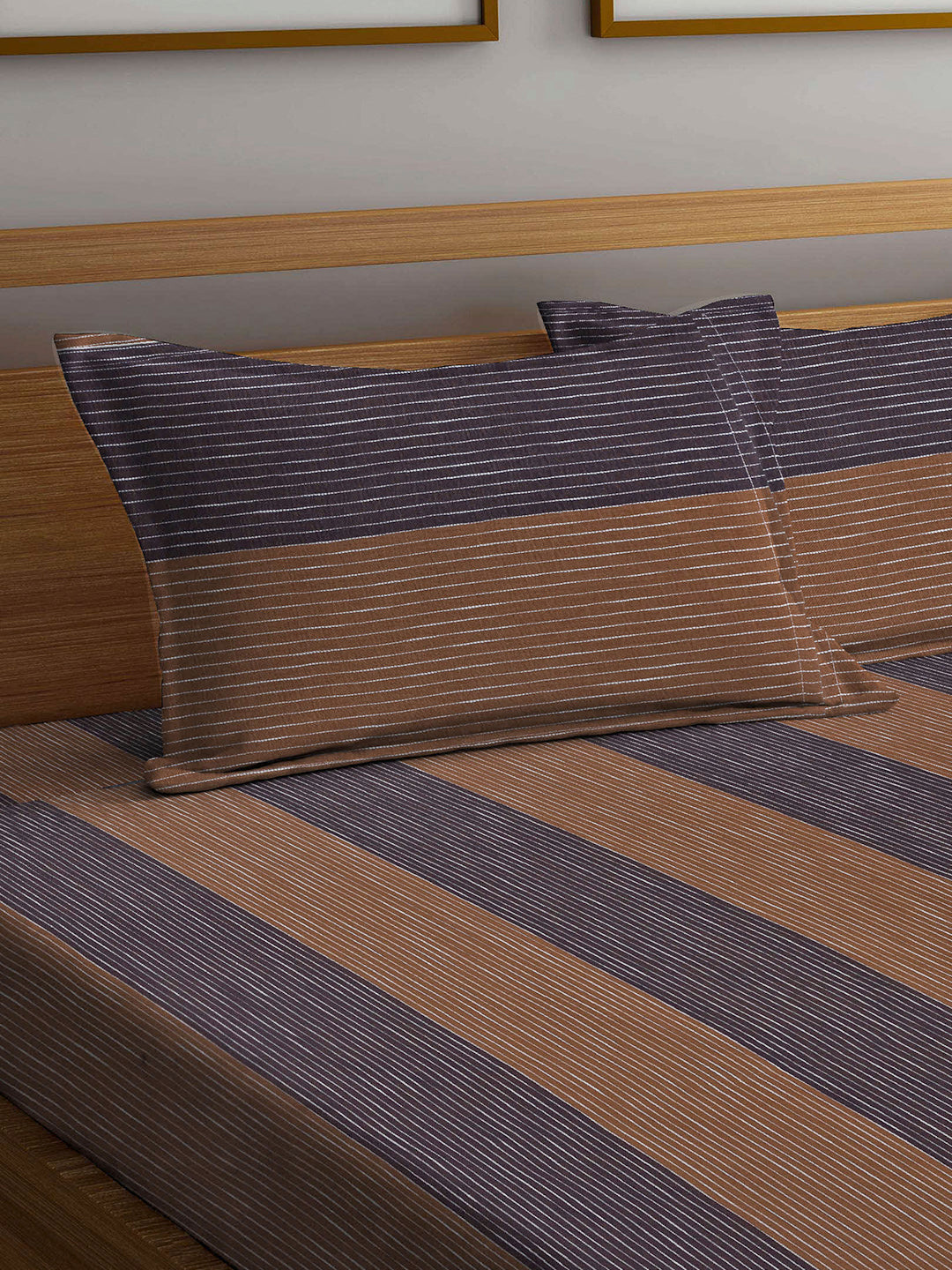 Arrabi Multi Stripes Handwoven Cotton Super King Size Bedsheet with 2 Pillow Covers (270 X 260 cm)