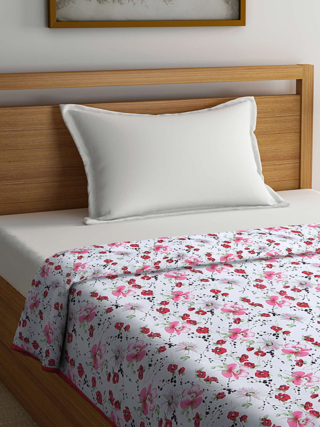 Arrabi Red Floral TC Cotton Blend 300 GSM Full Size Single Dohar (220 x 140 cm)