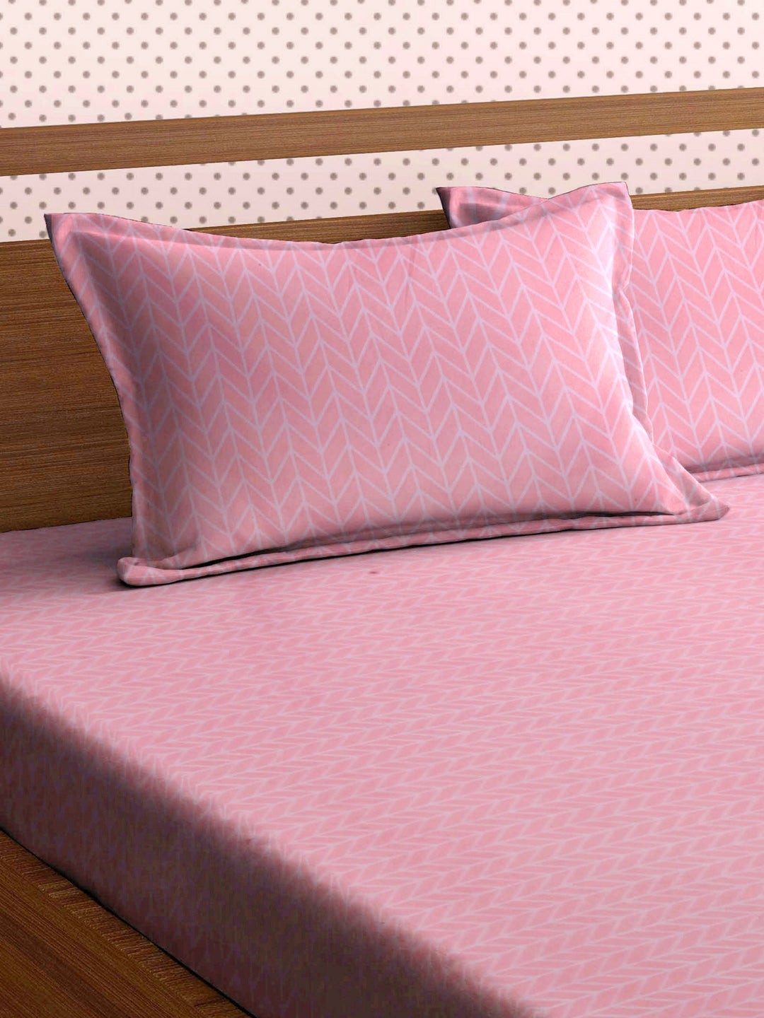 Arrabi Pink Chevrons TC Cotton Blend Double Size Bedsheet with 2 Pillow Covers