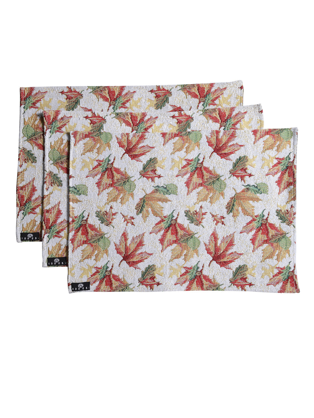 Arrabi Yellow Leaf Cotton Blend Full Size Table Mat (Pack of 6) (45 X 30 cm)