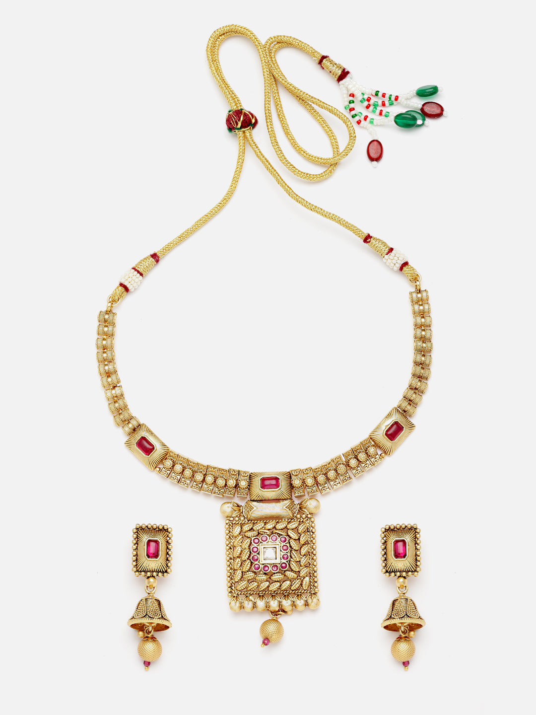 Arrabi Gold Handcrafted Jewellery Set with 2 Earrings(30 cm)