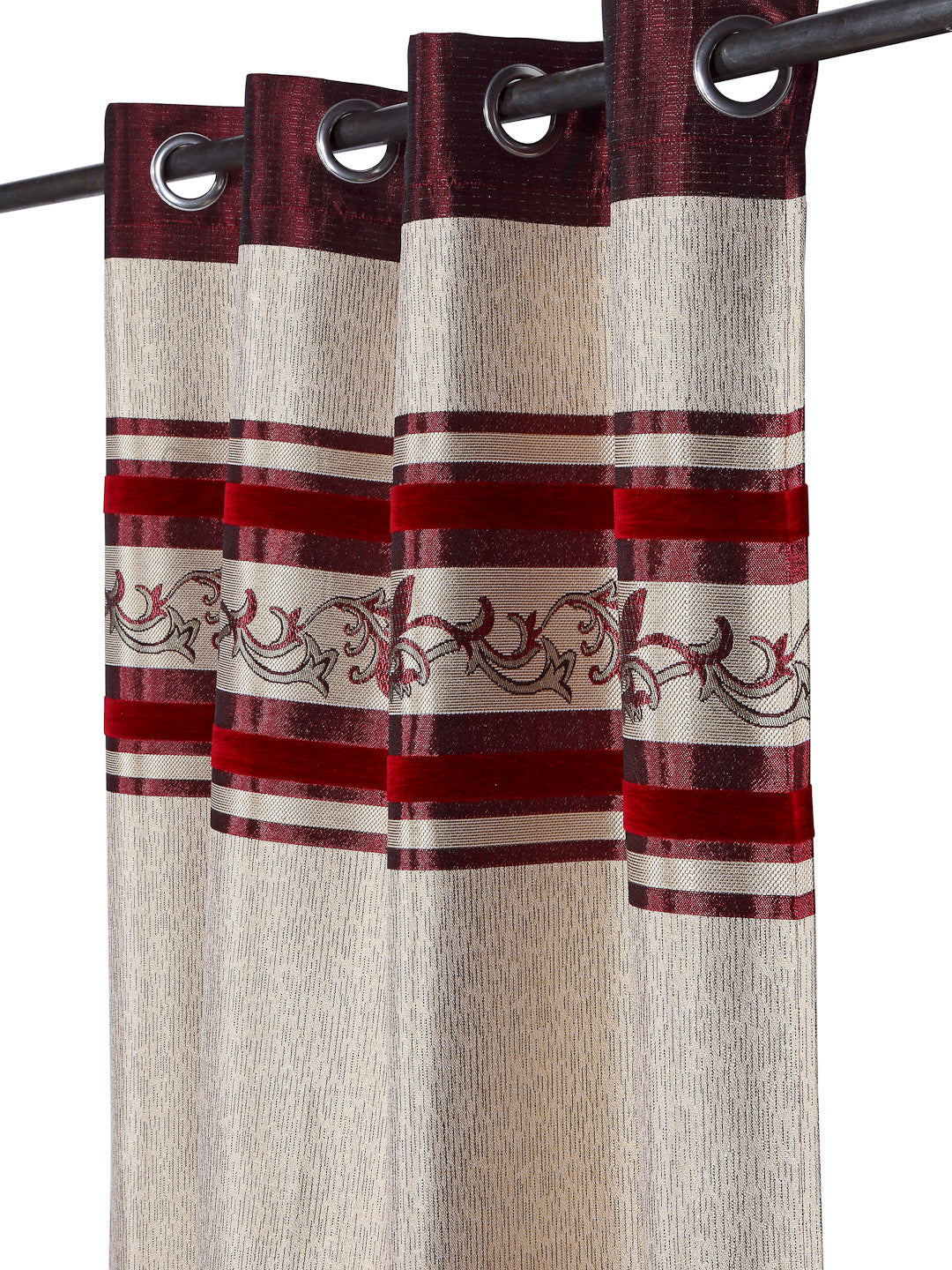 Arrabi Red Leaf Print TC Cotton Blend Set of 2 Long Door Curtains (275 X 120 cm)