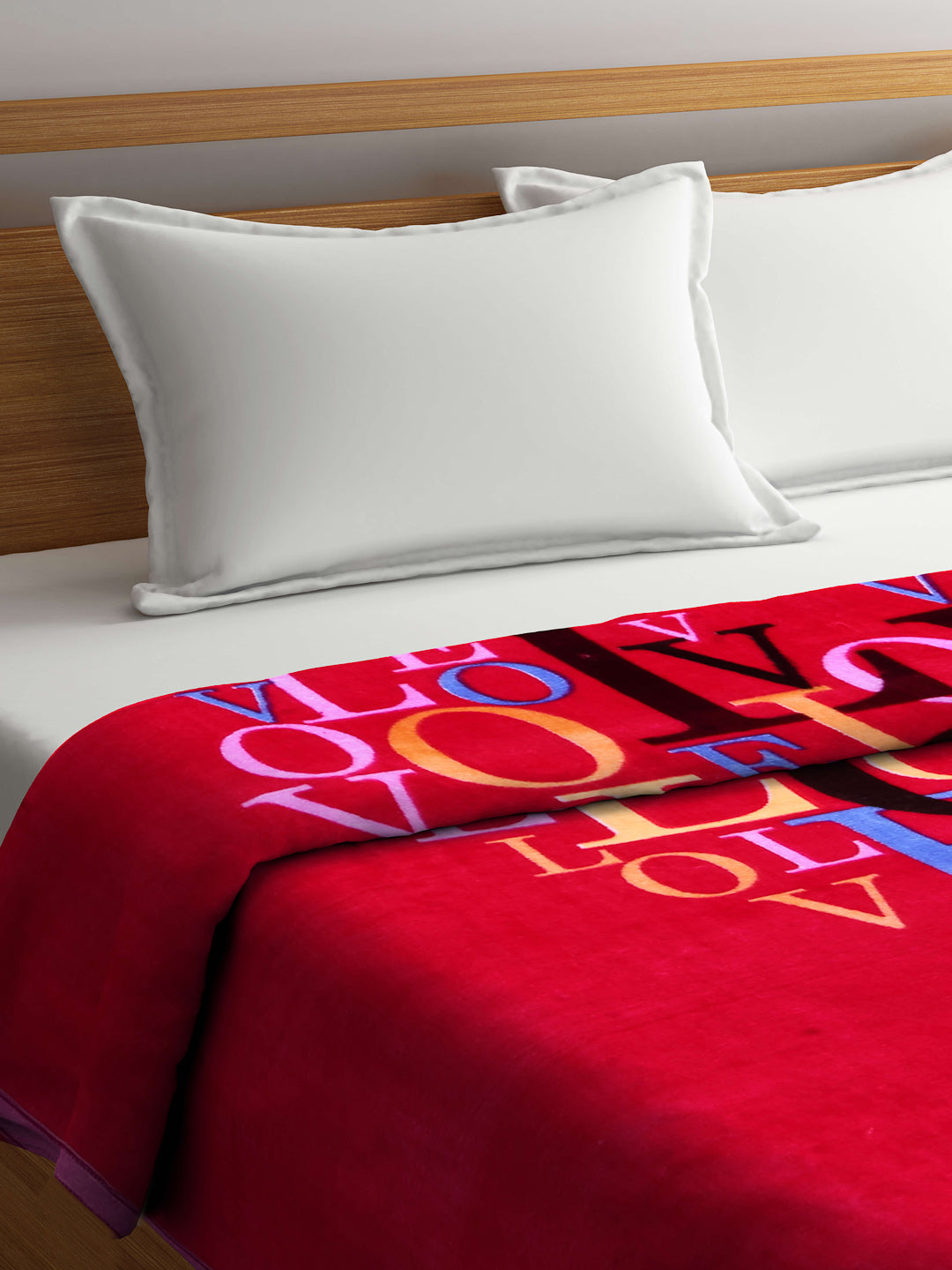 Arrabi Pink Alphabetical Print Polyester 950 GSM King Size Double Bed Blanket (225 x 210 cm )