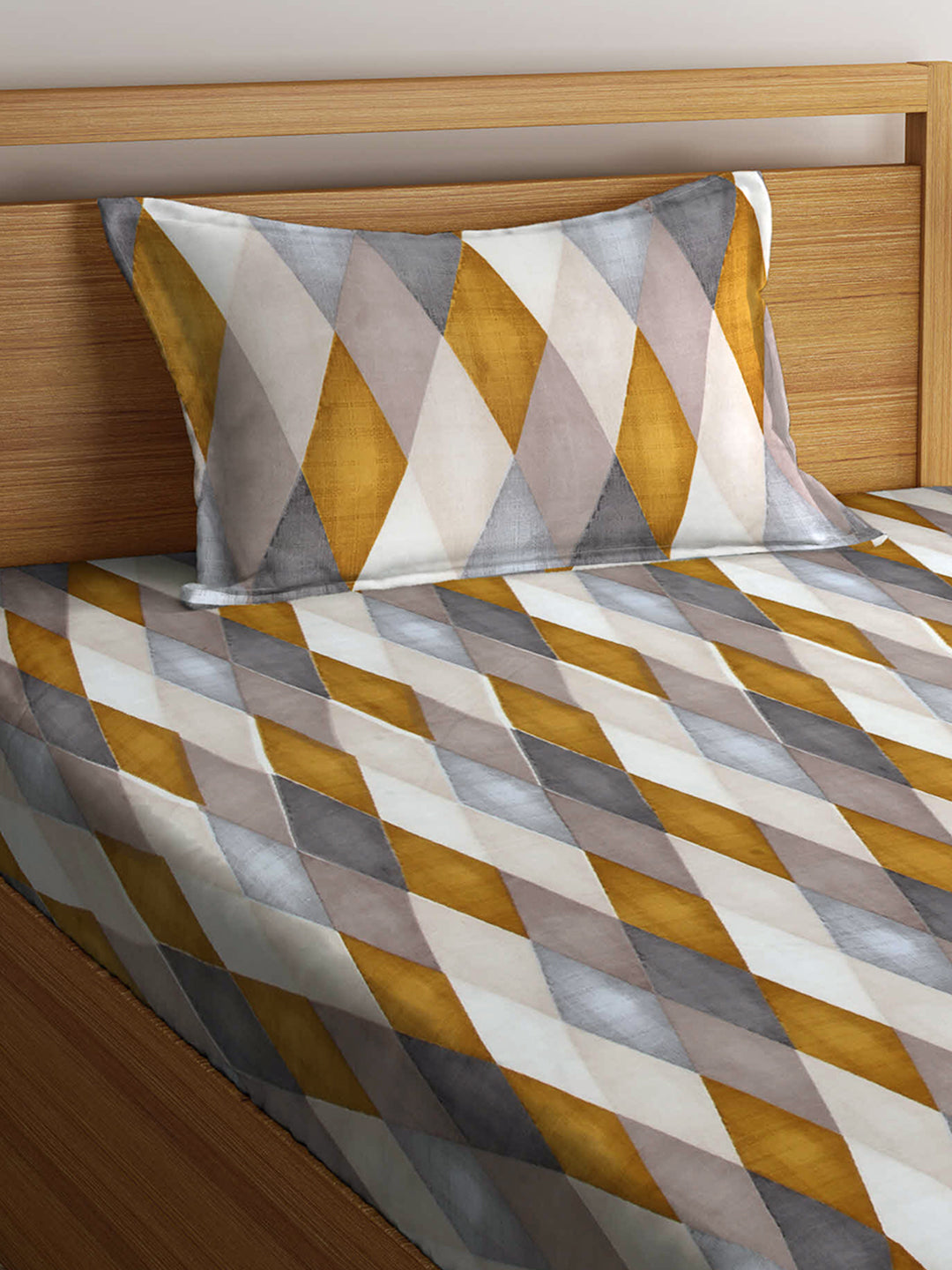 Arrabi Multi Geometric TC Cotton Blend Single Size Bedsheet with 1 Pillow Cover (225 x150 cm)