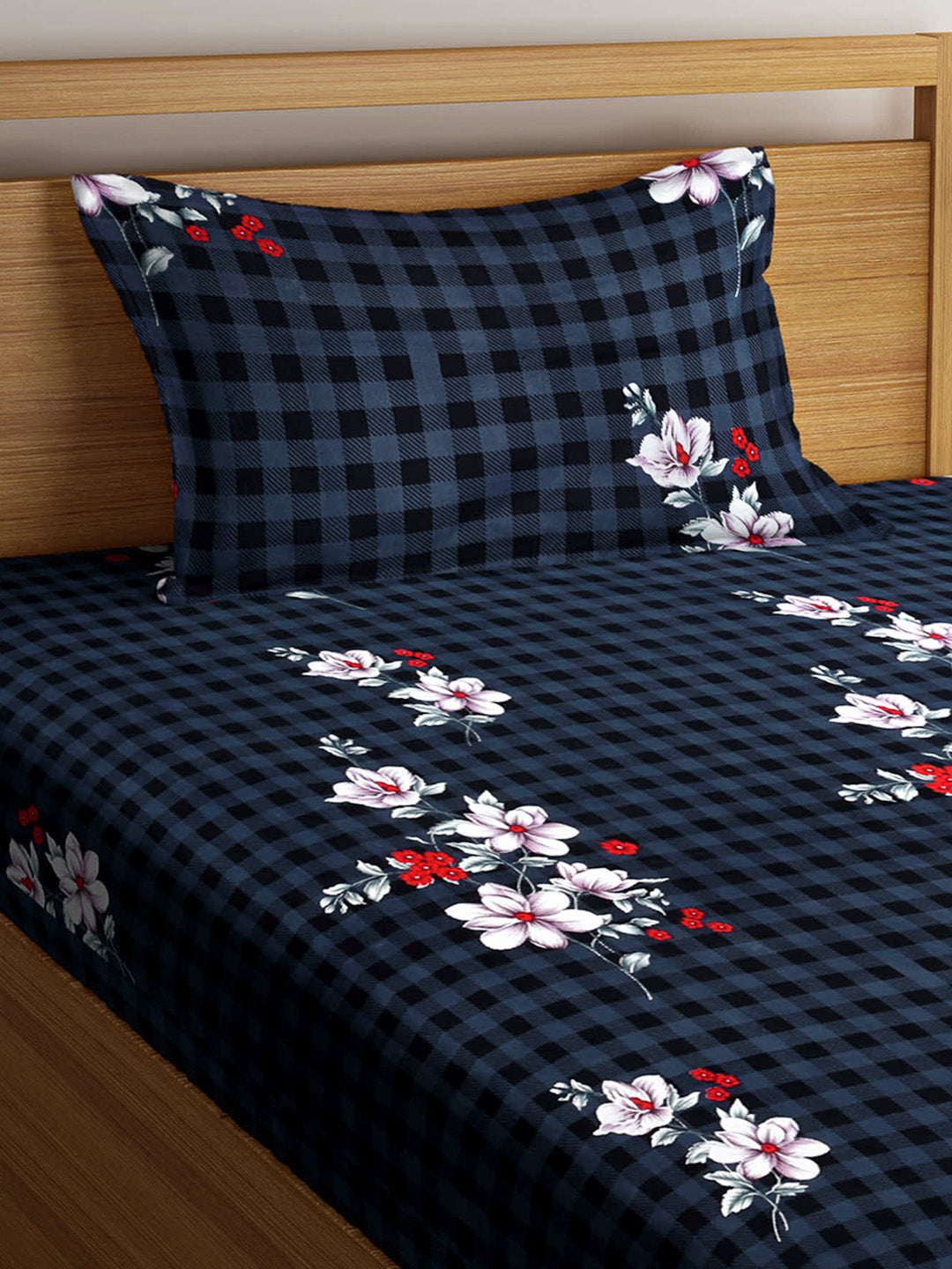 Arrabi Multi Floral TC Polycotton Single Size Bedsheet with 1 Pillow Cover (225 x 150 cm)