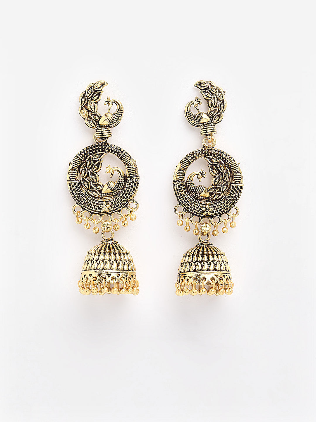 Arrabi Gold Oxidised Earrings (Set of 2) (10 cm)