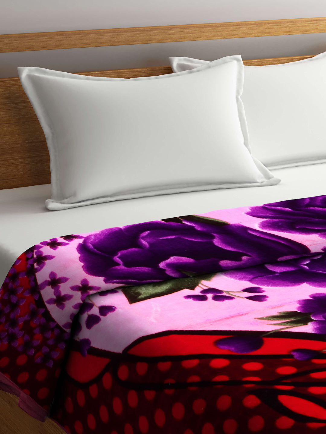Arrabi Red Floral Polyester 950 GSM King Size Double Bed Blanket (225 x 210 cm )