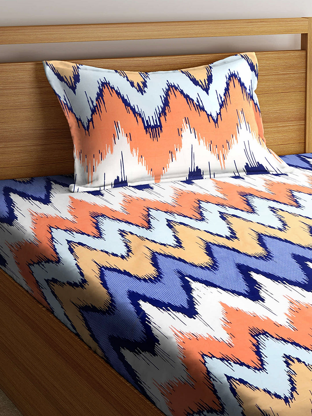 Arrabi Multi Abstract TC Polycotton Single Size Bedsheet with 1 Pillow Cover (225 x 150 cm)