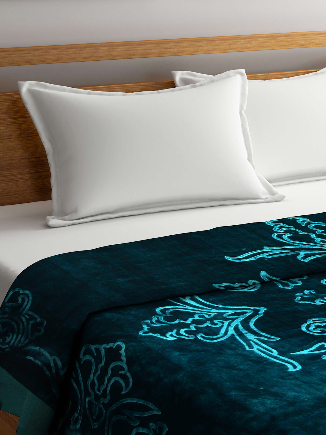 Arrabi Green Floral Wool Blend 950 GSM Full Size Double Bed Blanket (240 X 200 cm)