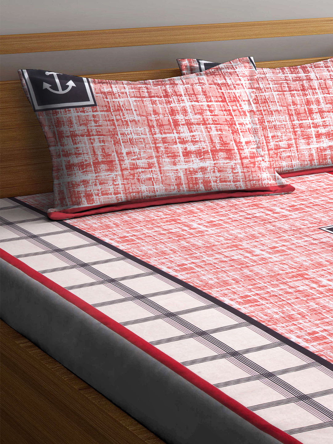 Arrabi Multi Geometric TC Cotton Blend King Size Fitted Bedsheet with 2 Pillow Covers(250 X 215 Cm )