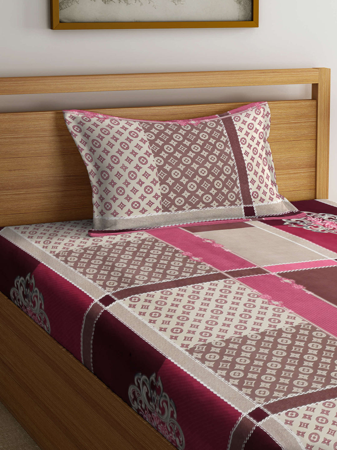 Arrabi Multi Indian TC Cotton Blend Single Size Fitted Bedsheet with 1 Pillow Cover (220 X 150 cm)