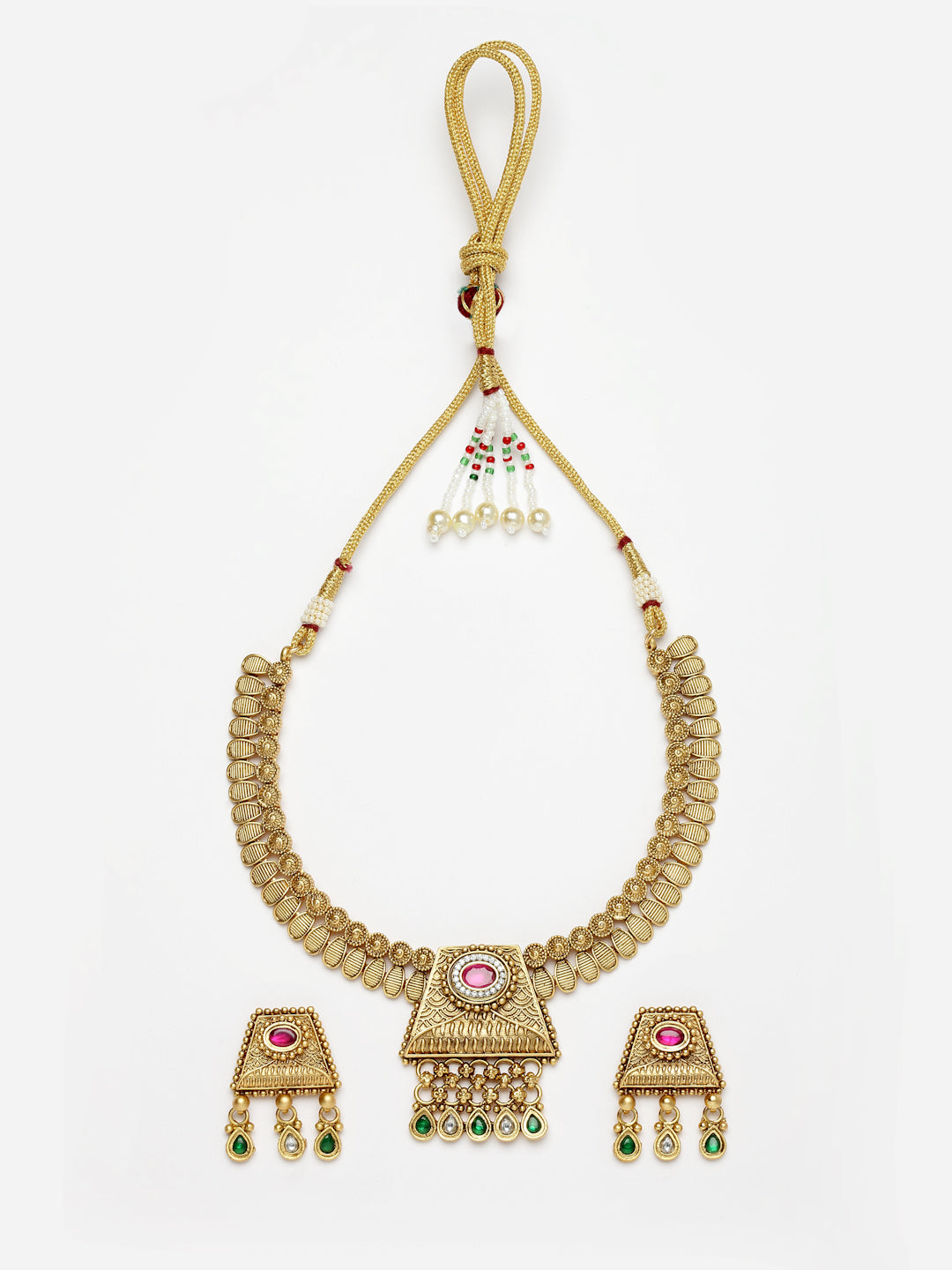 Arrabi Gold Handcrafted Jewellery Set with 2 Earrings(30 cm)