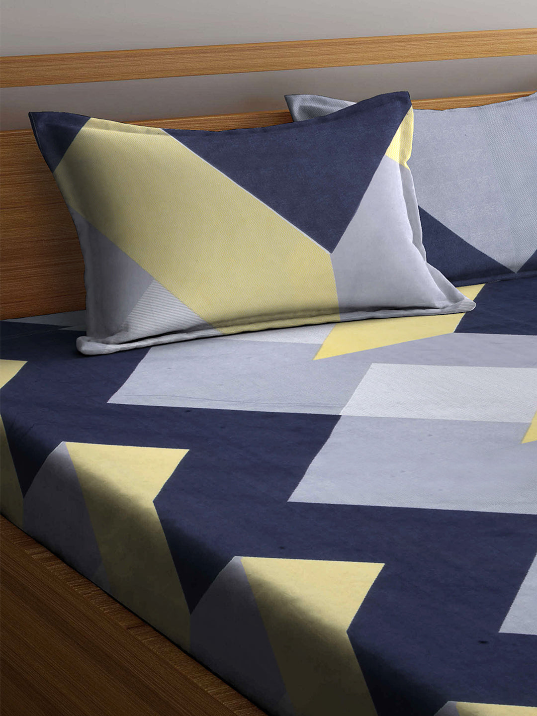 Arrabi Multi Geometric TC Cotton Blend Double Size Bedsheet with 2 Pillow Cover