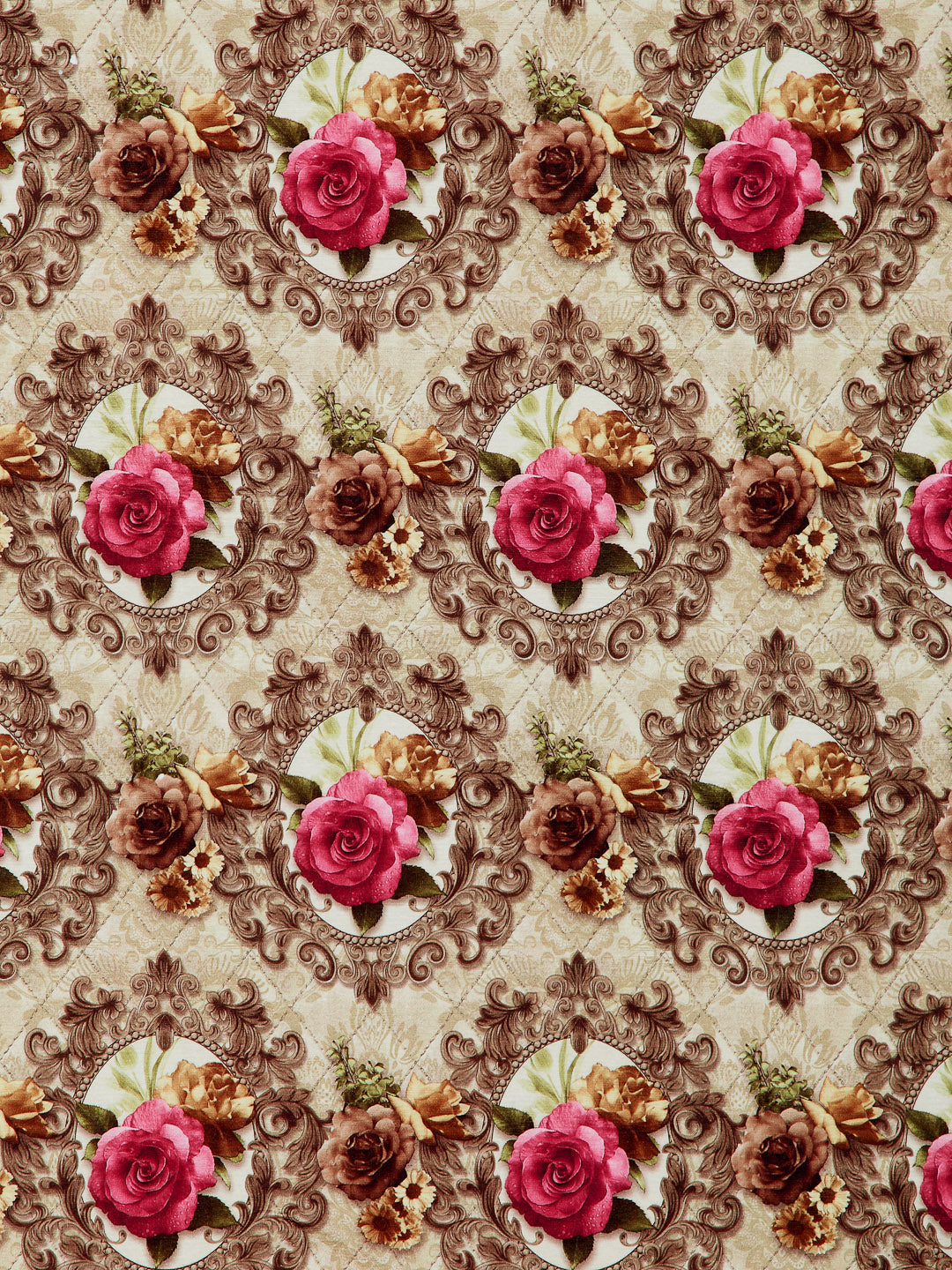 Arrabi Brown Floral TC Cotton Blend 6 Seater Table Cover (180 x 130 cm)