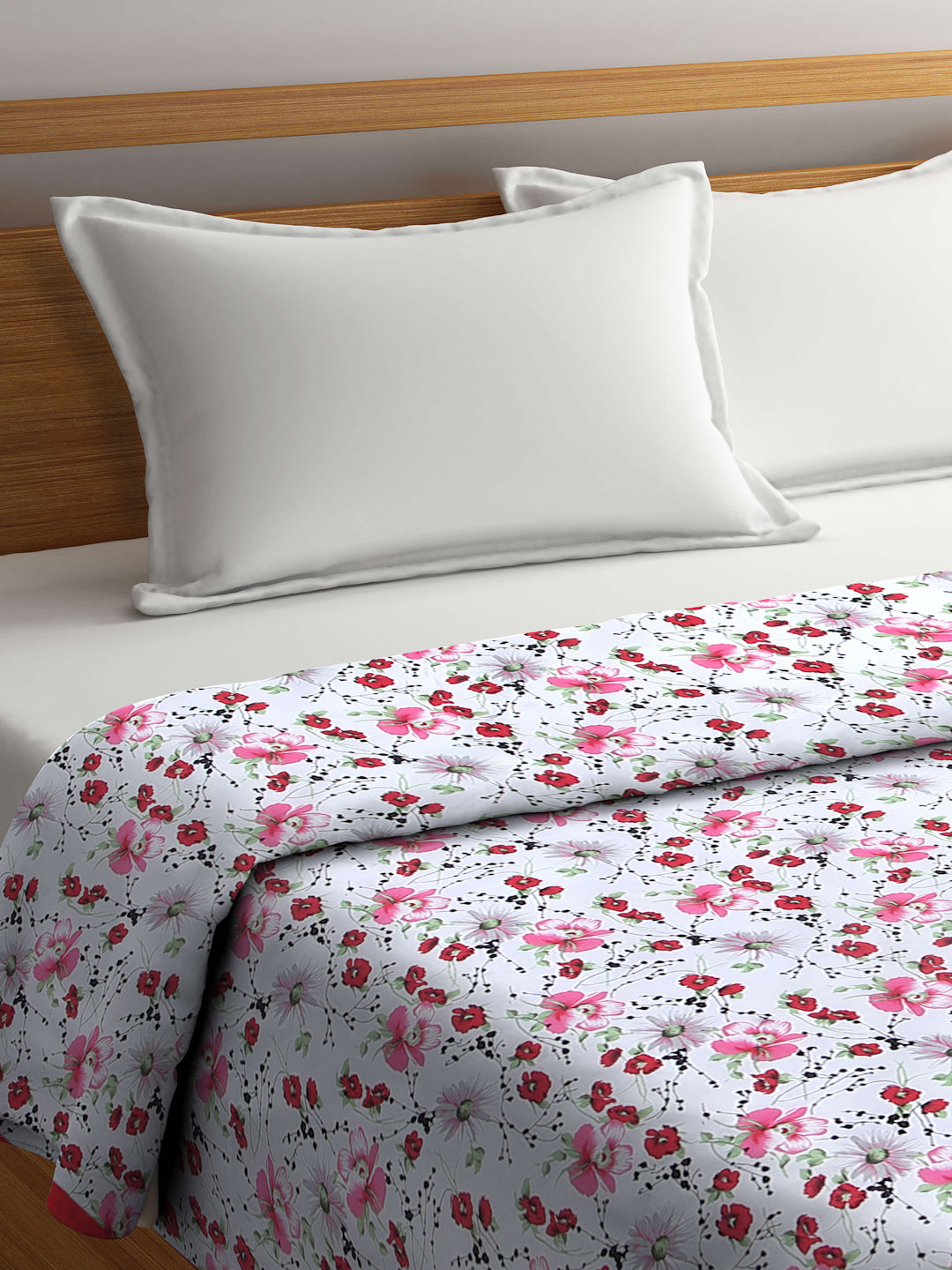 Arrabi Red Floral TC Cotton Blend 300 GSM King Size Double Dohar (240 x 210 cm)