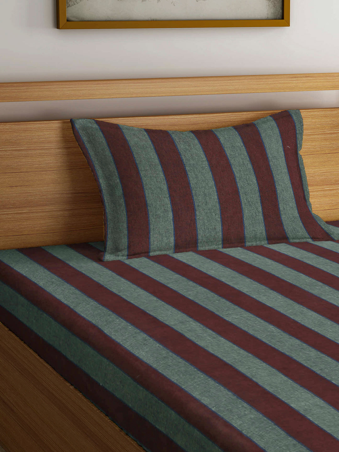 Arrabi Grey Stripes Handwoven Cotton Single Size Bedsheet with 1 Pillow Cover (230 X 150 cm)