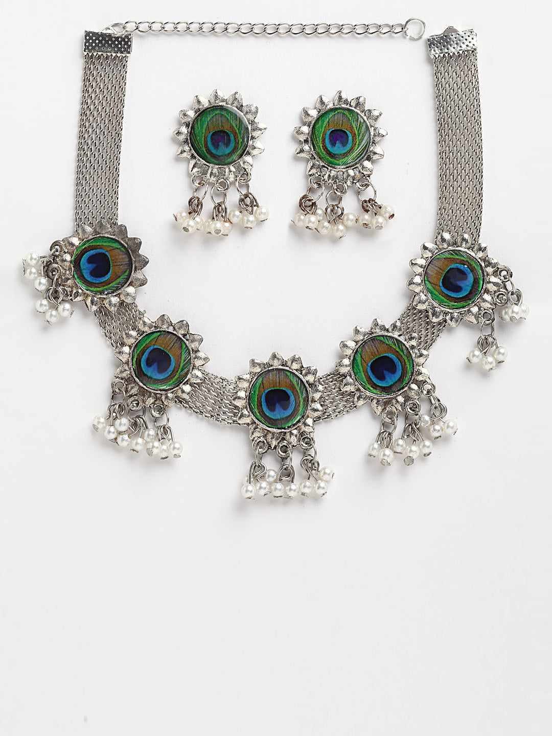 Arrabi Metallic Meenakari Jewellery Set with 2 Earrings (40 cm)