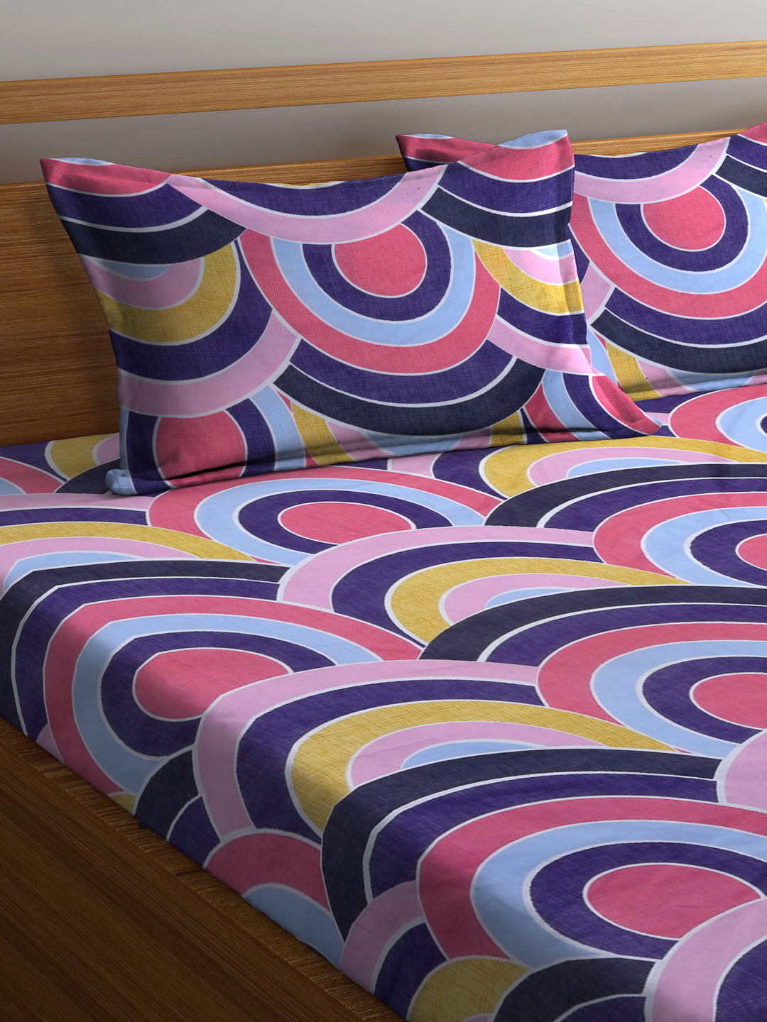 Arrabi Multi Abstract TC Cotton Blend King Size Bedsheet with 2 Pillow Covers (250 X 215 cm)