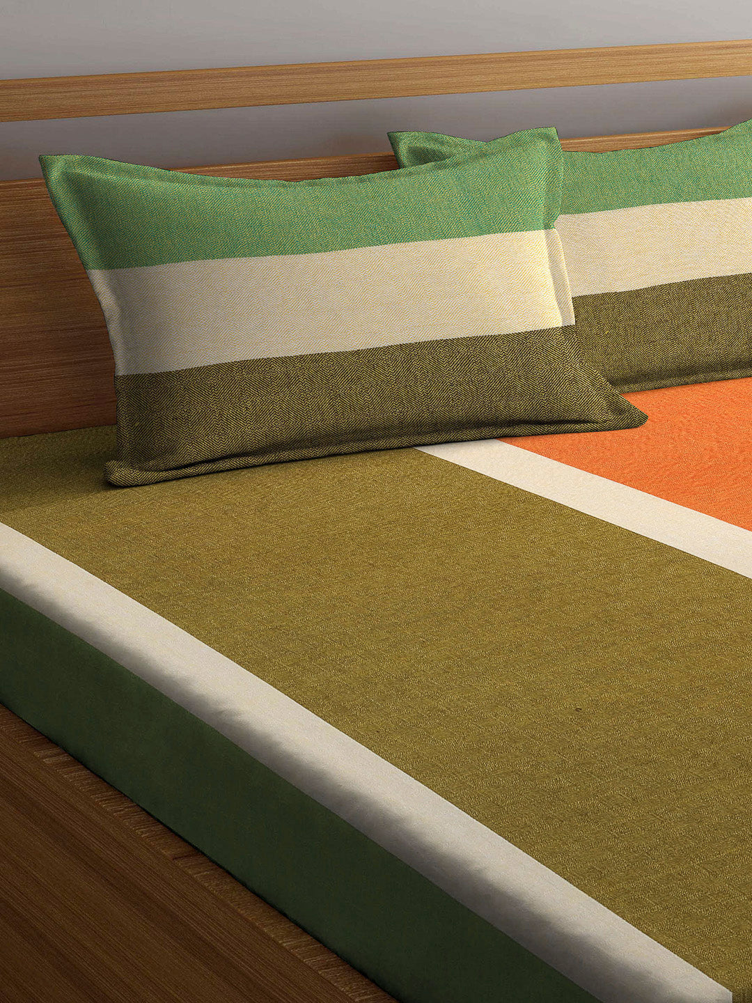 Arrabi Multi Stripes Handwoven Cotton King Size Bedsheet with 2 Pillow Covers (260 X 230 cm)