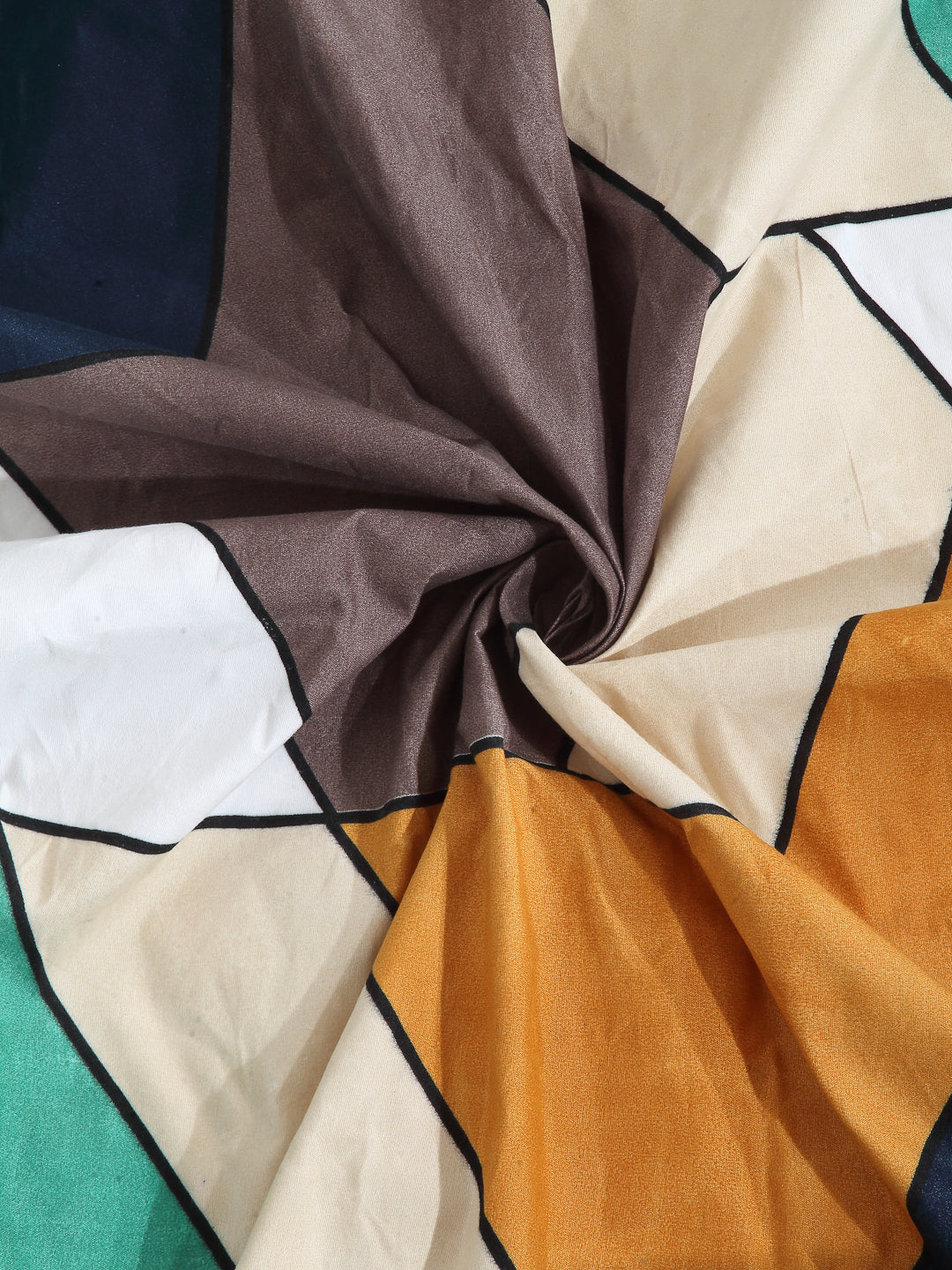 Arrabi Multi Geometric TC Cotton Blend Single Size Fitted Bedsheet with 1 Pillow Cover (220 X 150 cm)