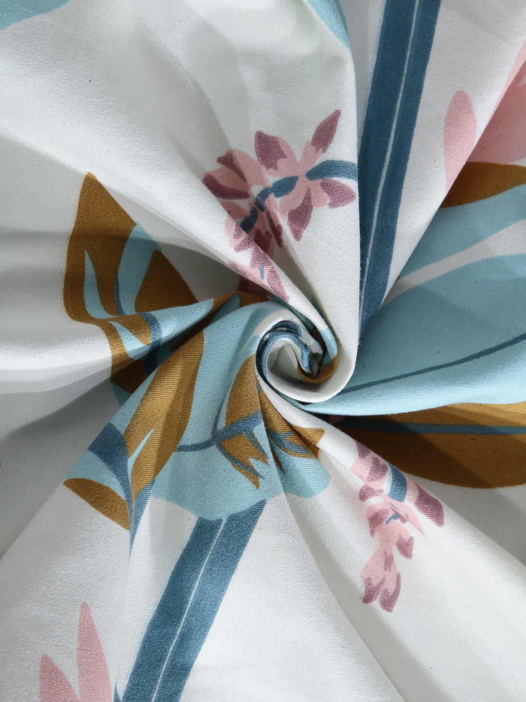 Arrabi Multi Leaf TC Cotton Blend King Size Fitted Bedsheet with 2 Pillow Covers (250 X 215 Cm )