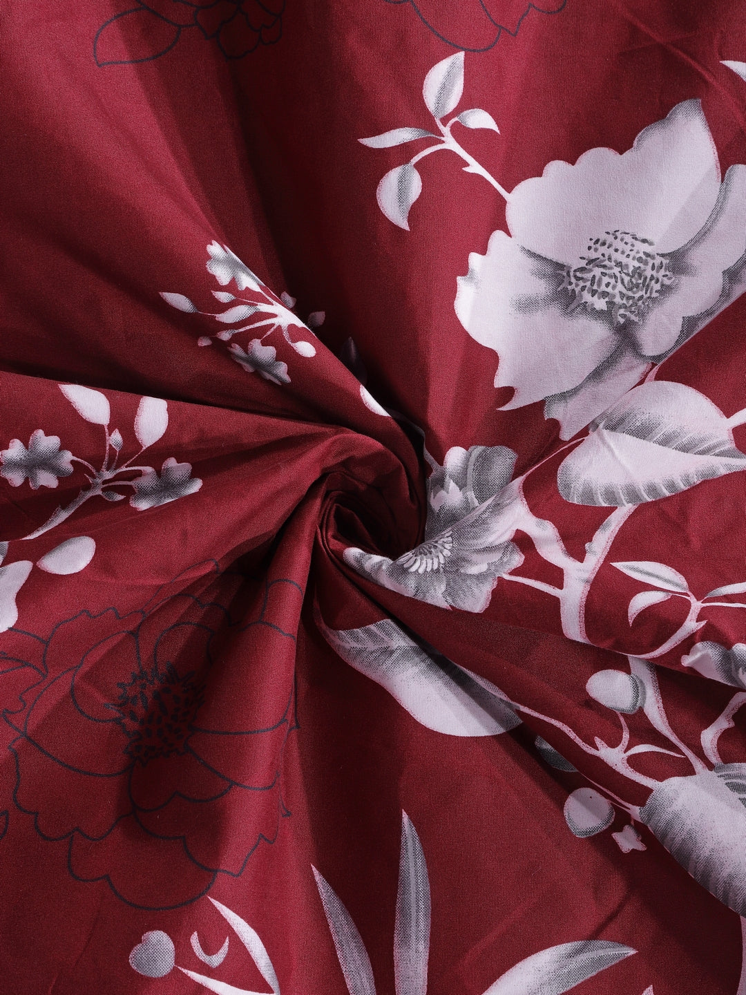 Arrabi Red Floral TC Cotton Blend Double Size Comforter Bedding Set with 2 Pillow Cover