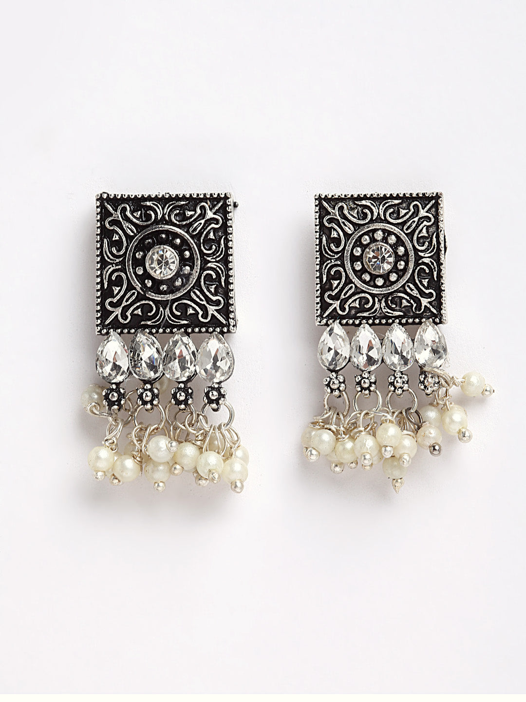 Arrabi Metallic Oxidised Jewellery Set with 2 Earrings (40 cm)
