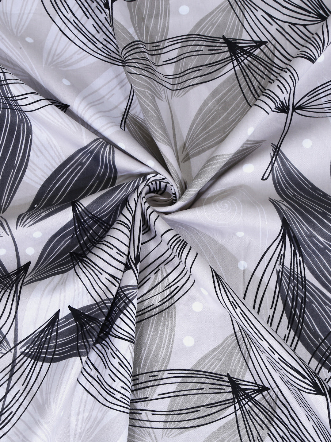 Arrabi Grey Leaf 100% Cotton King Size Double Bedsheet with 2 Pillow Covers (250 X 215 cm)