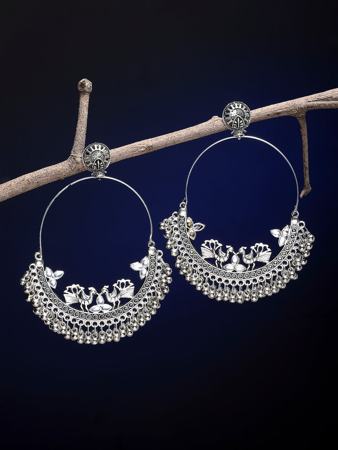 Arrabi Metallic Oxidised Earrings (Set of 2) (10 cm)