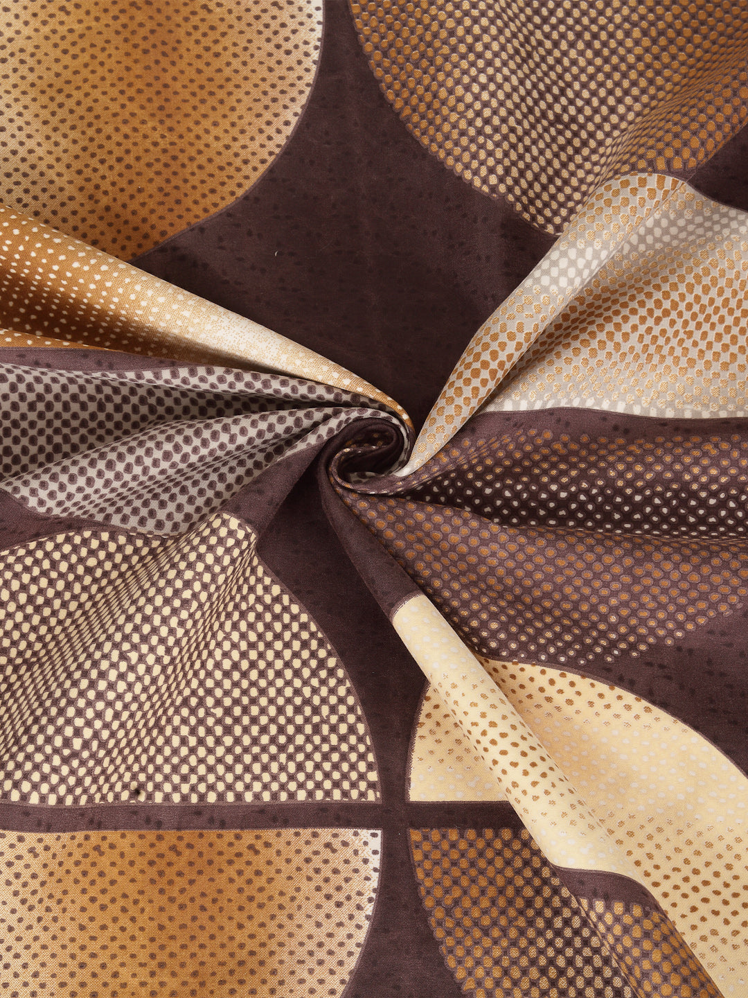 Arrabi Brown Geometric TC Cotton Blend Single Size Fitted Bedsheet with 1 Pillow Cover (220 X 150 cm)