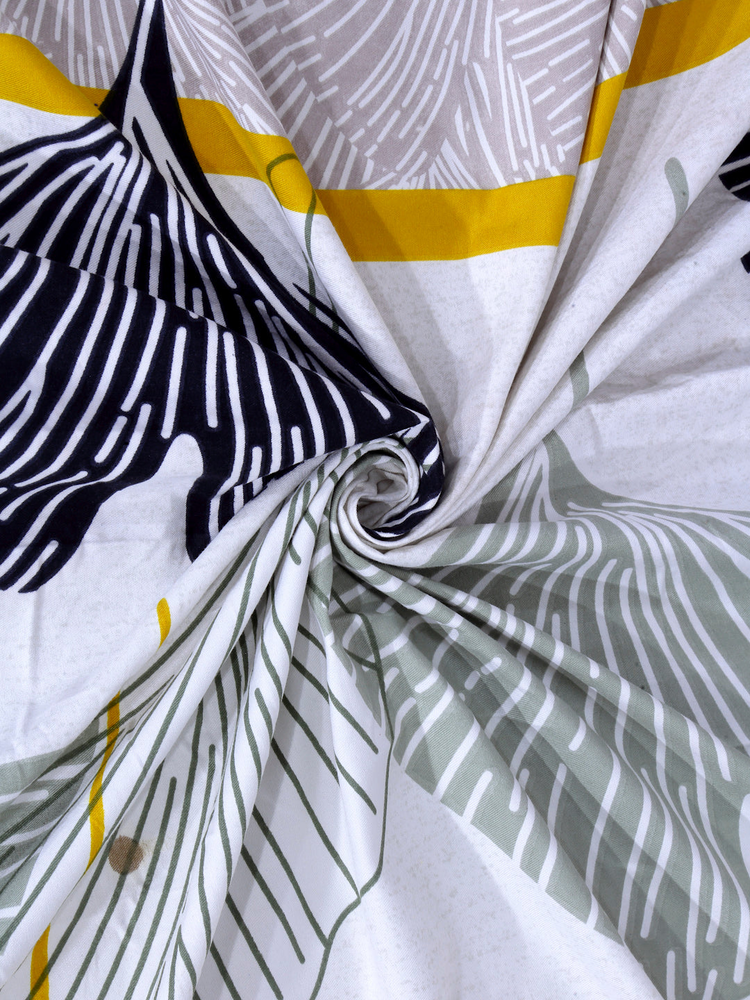 Arrabi Grey Leaf TC Cotton Blend Double King Size Bedsheet with 2 Pillow Covers (270 x 260 cm)