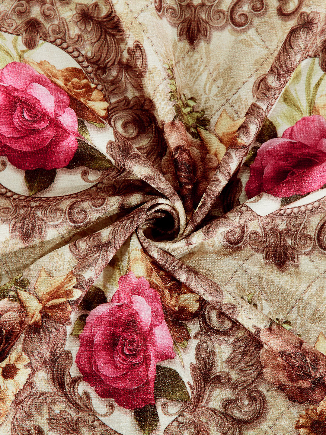Arrabi Brown Floral TC Cotton Blend 6 Seater Table Cover (180 x 130 cm)