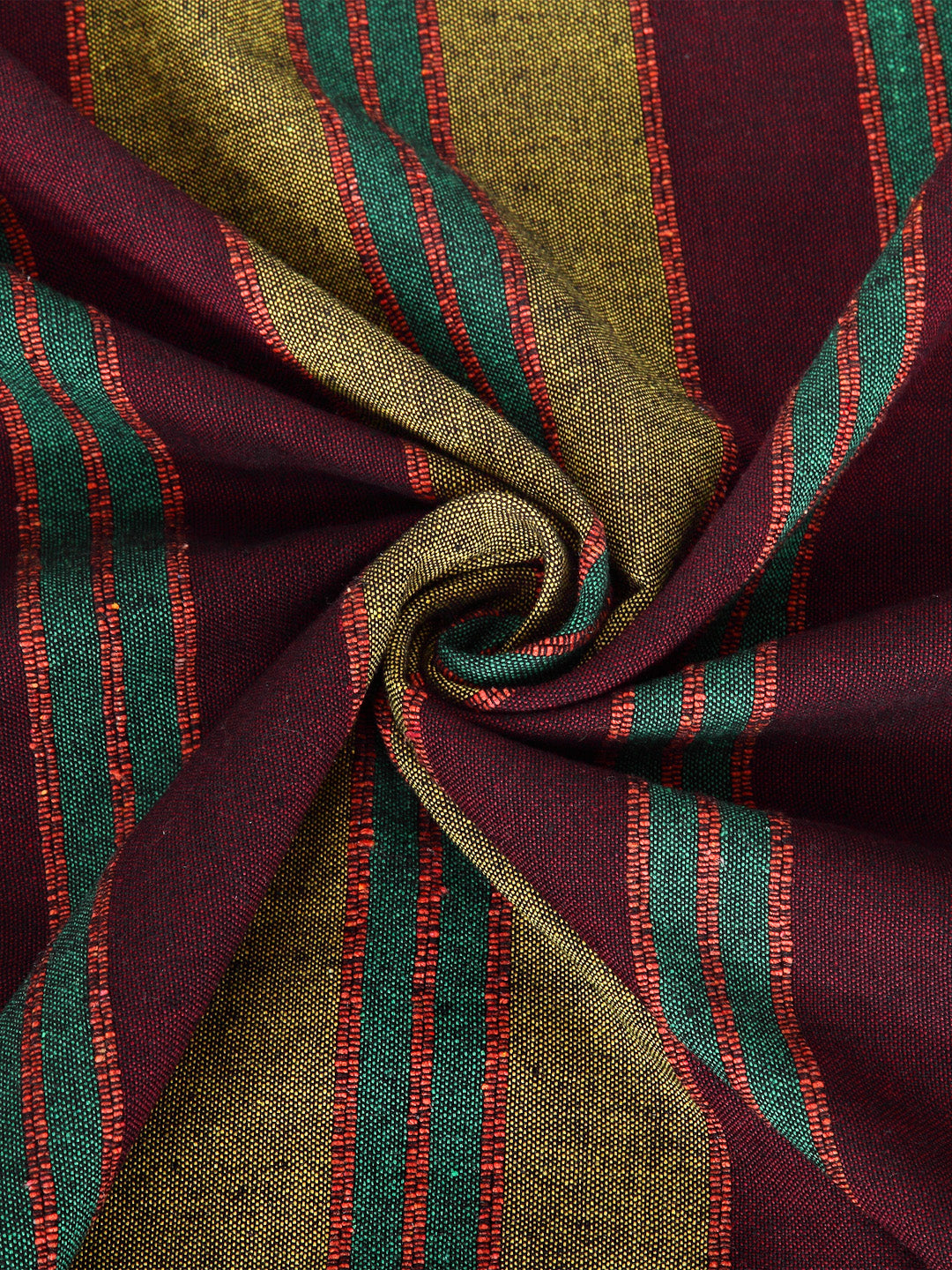 Arrabi Brown & Green Striped Handwoven Cotton Double King Size Bedsheet with 2 Pillow Covers (260 x 260 cm)