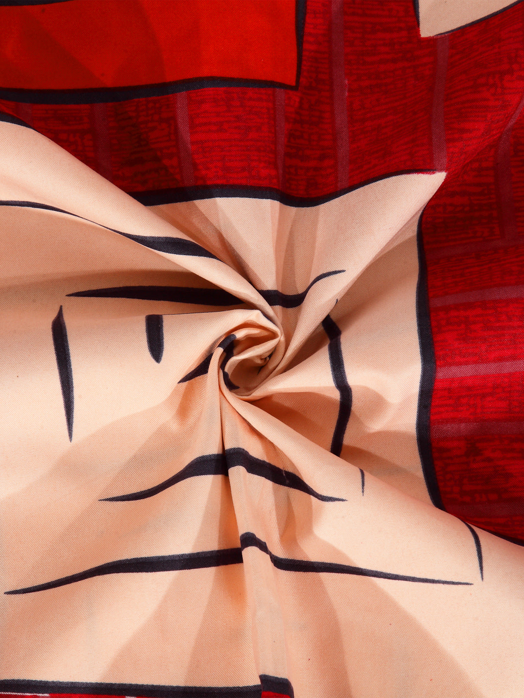 Arrabi Red Geometric TC Cotton Blend King Size Fitted Bedsheet with 2 Pillow Covers (250 X 215 Cm )