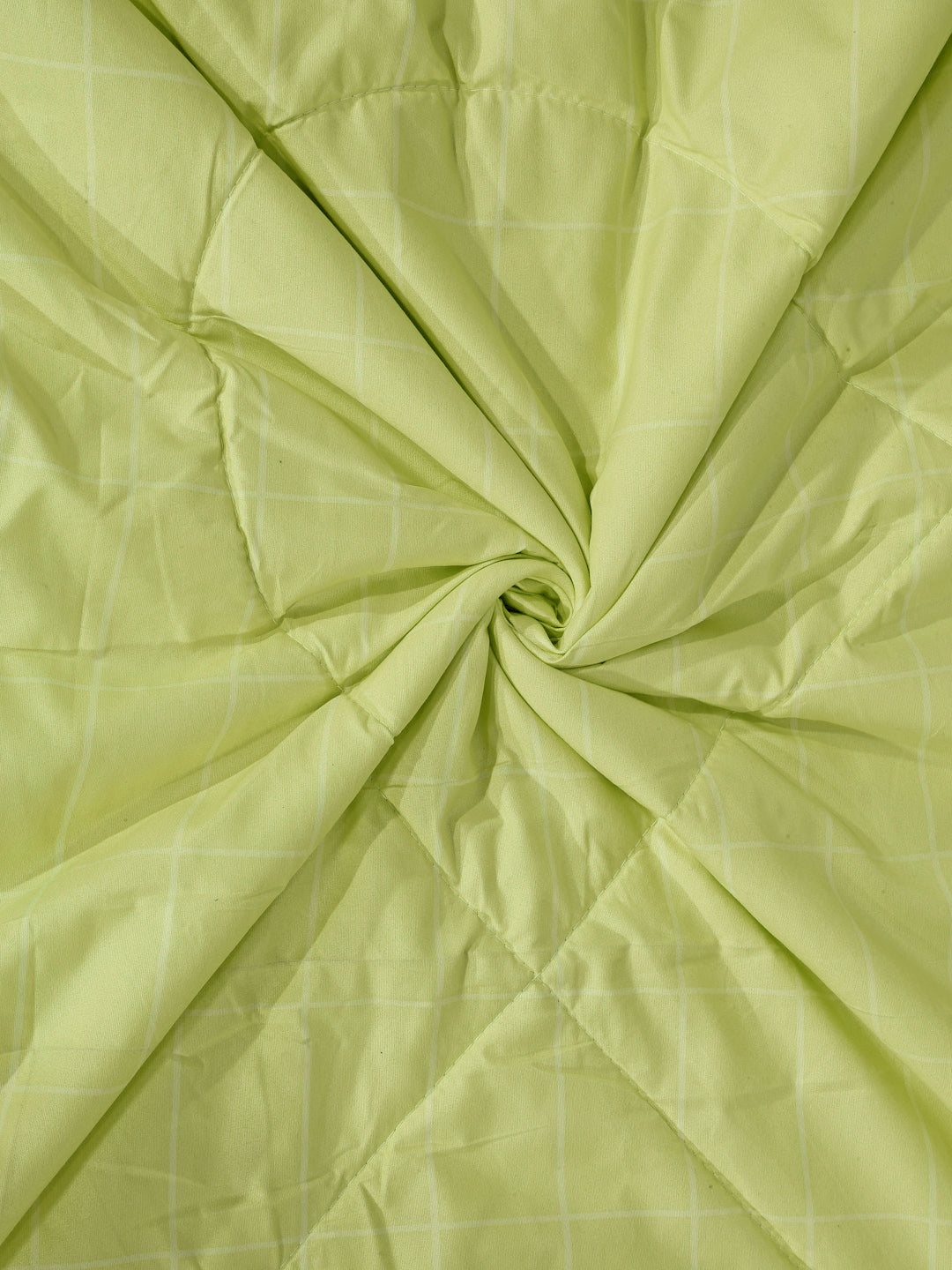 Arrabi Green Check TC Cotton Blend Double Size Comforter Bedding Set with 2 Pillow Cover