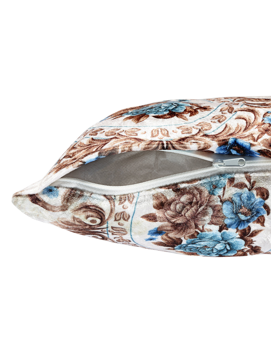 Arrabi Blue Floral TC Chenille Cotton Blend Cushion Covers (Pack of 5) (40 x 40 cm)