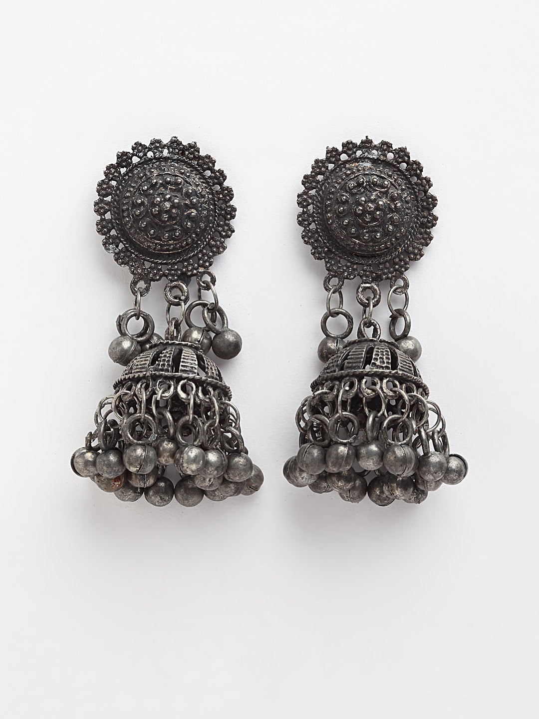 Arrabi Metallic Oxidised Jewellery Set with 2 Earrings (40 cm)