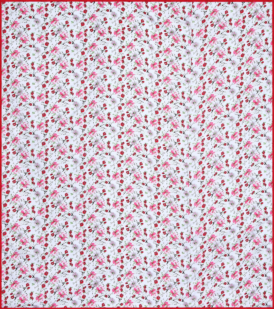 Arrabi Red Floral TC Cotton Blend 300 GSM Full Size Single Dohar (220 x 140 cm)