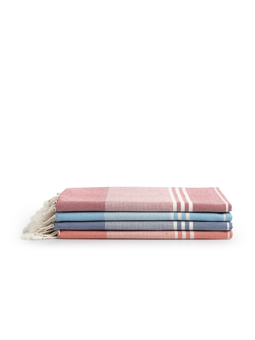 Arrabi Multi Stripes Handwoven Cotton Bath Towel (Set of 4) (150 x 75 cm)