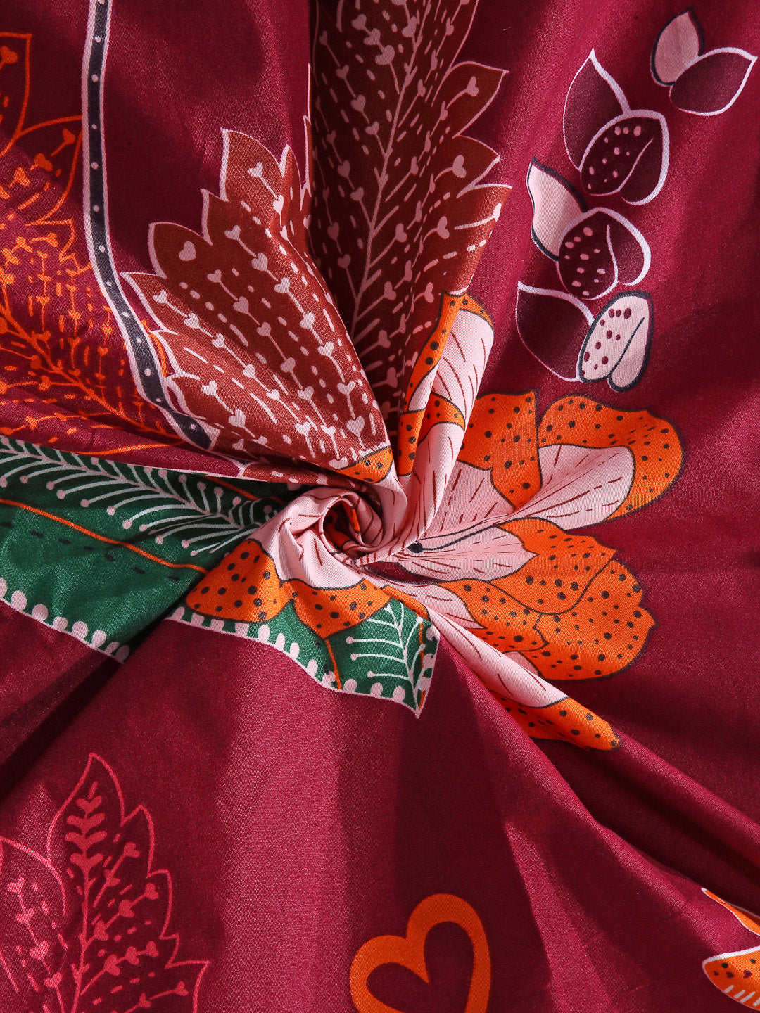 Arrabi Red Floral TC Cotton Blend Double Size Bedsheet with 2 Pillow Covers