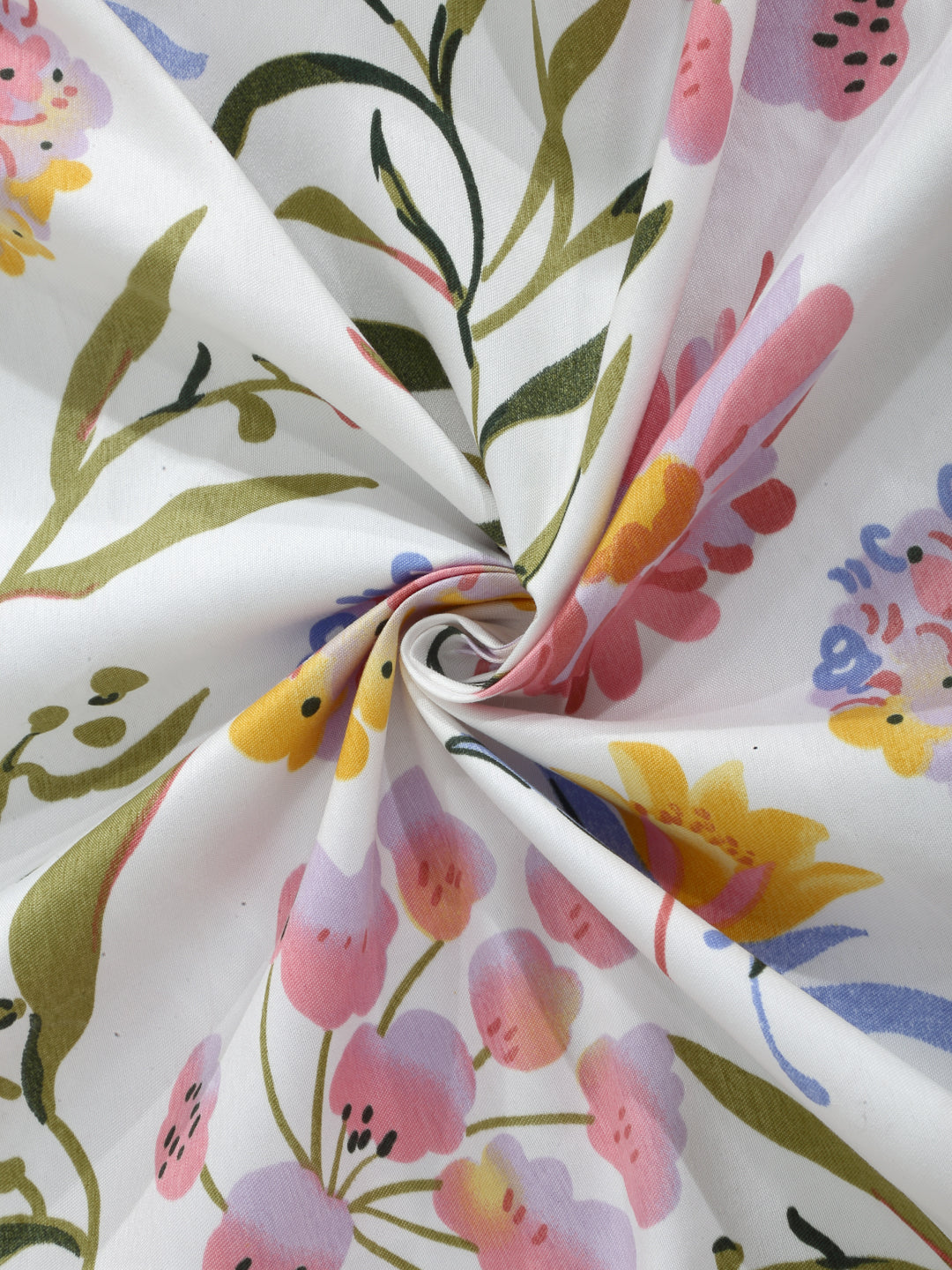 Arrabi White Floral TC Cotton Blend Double King Size Bedsheet with 2 Pillow Covers (270 x 260 cm)
