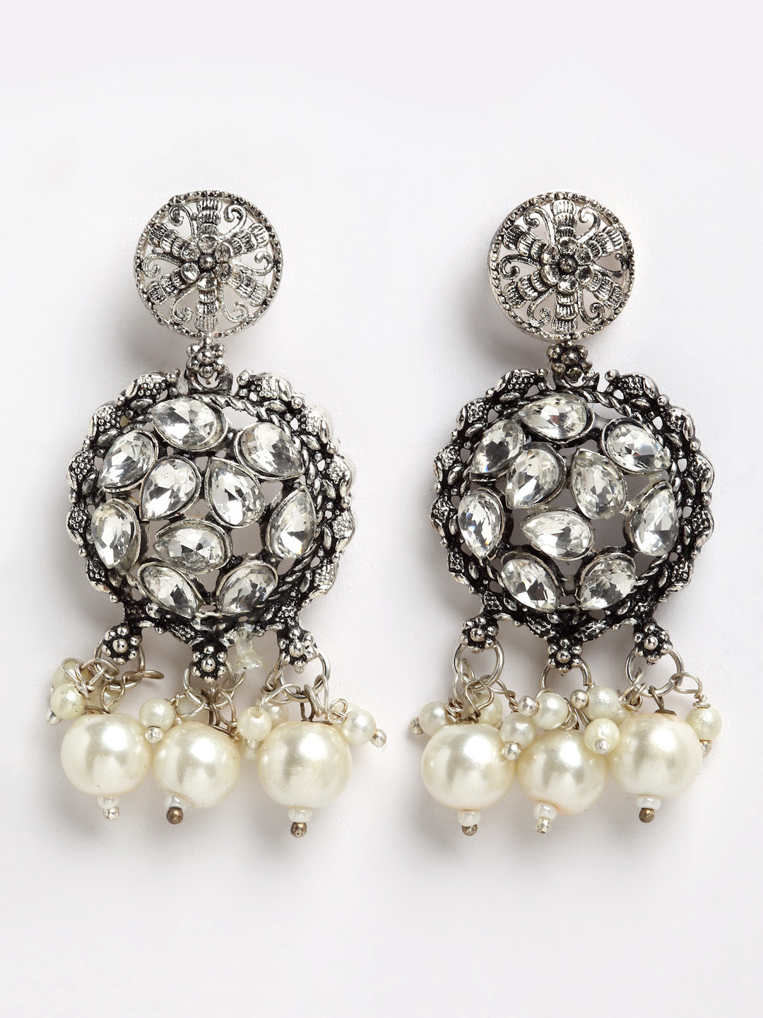 Arrabi Metallic Oxidised Jewellery Set with 2 Earrings (40 cm)