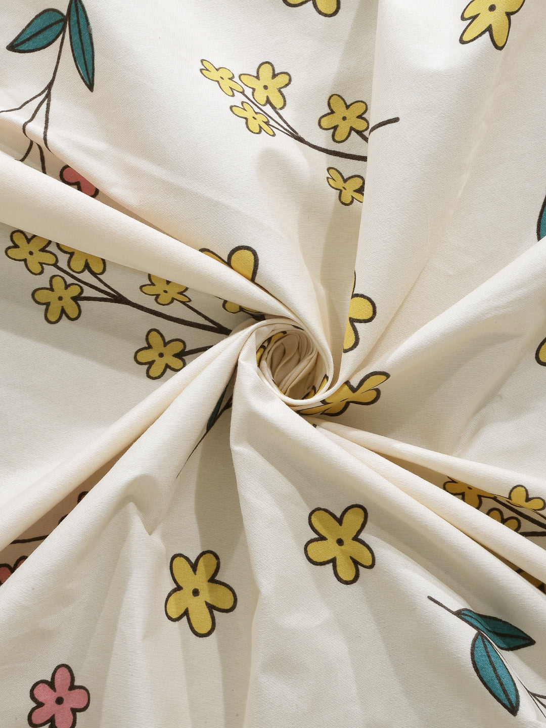 Arrabi Cream Floral TC Cotton Blend King Size Fitted Bedsheet with 2 Pillow Covers (250 X 220 Cm )